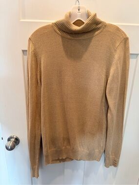 Joseph A Gold Metallic Turtleneck Sweater Button Cuffs M
